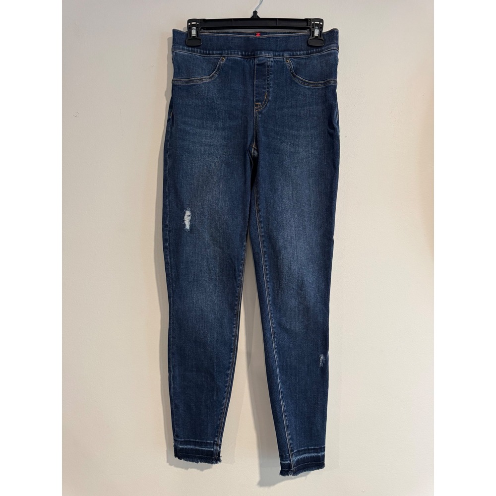 Spanx Jean-ish Leggings Womens S/P Small petite Blue Distressed Frayed Hem